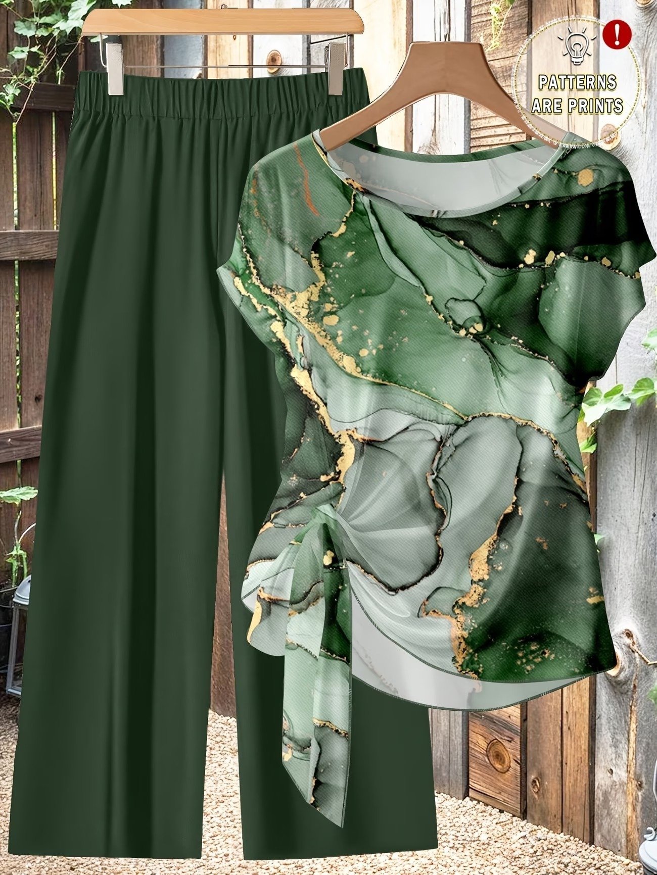 Women's Solid Top & Printed Pants Set