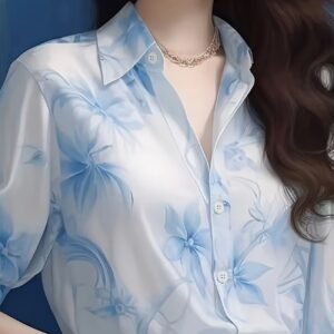 Elegant Blue Floral Blouse
