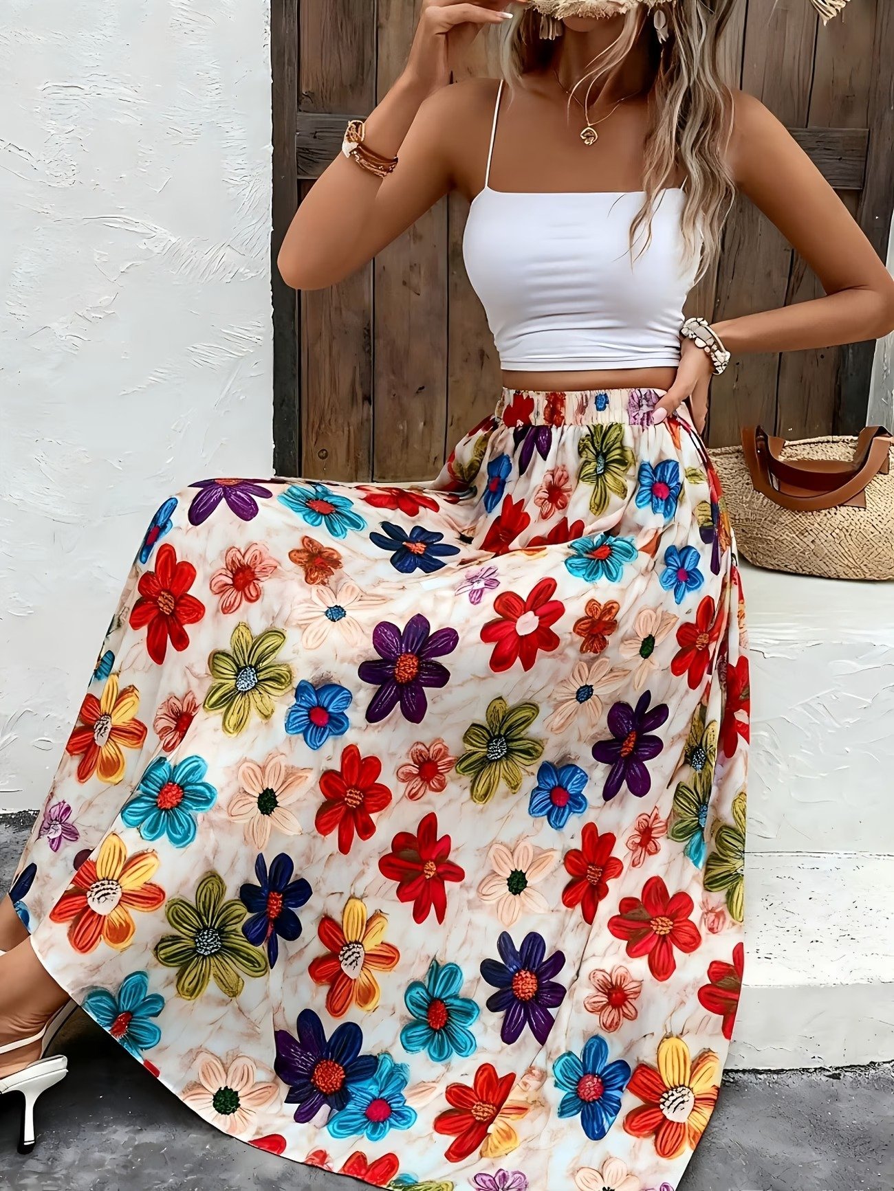 Women's Elegant Floral Print Midi Skirt - Image 2